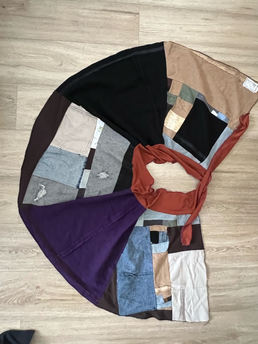 multicolored patchwork skirt with a unique design